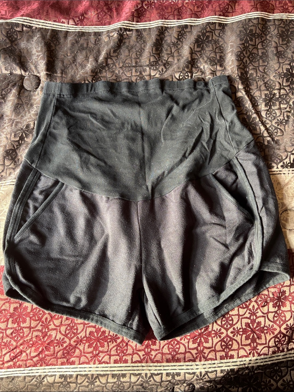 Women's Black High-Waist Maternity Lounge Shorts